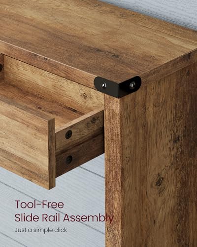 VASAGLE Sofa Console Table, 47.2 Inches Narrow Entryway Table with 3 Drawers, Bottom Shelf, Metal Corners, for Living Room, Bedroom, Farmhouse Style, Honey Brown ULNT143KB01S VASAGLE