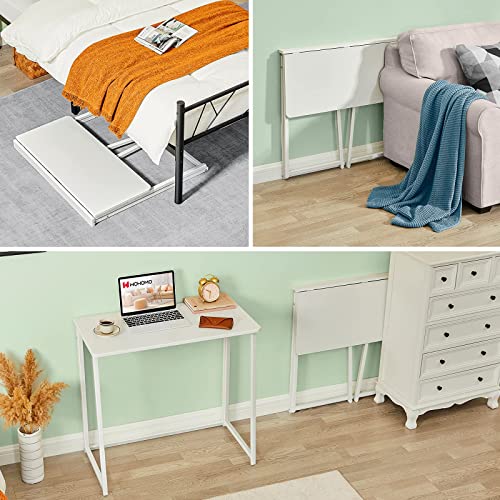 WOHOMO Folding Desk, 31.5" Small Desk for Small Spaces, Easy Assemble Foldable Computer Desk for Laptop, Mini Portable Working Table Narrow Wooden Writing Workstation for Home Office, White WOHOMO