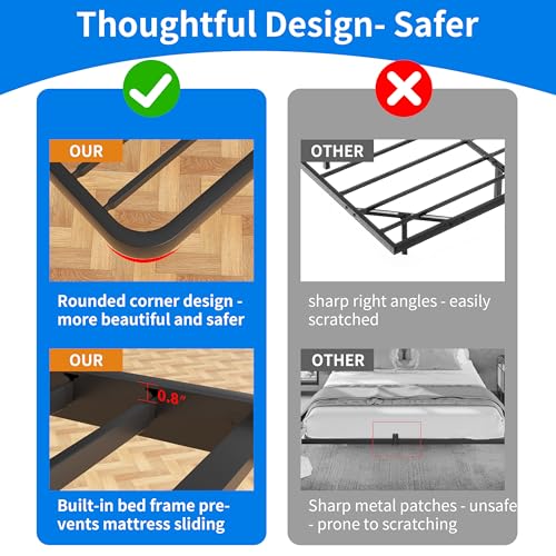 Meitewei Floating Bed Frame with LED Lights Queen Size Metal Platform Floating Bed with 15 Steel Slats, No Box Spring Needed, Noise-Free, Easy to Assemble, Black Meitewei