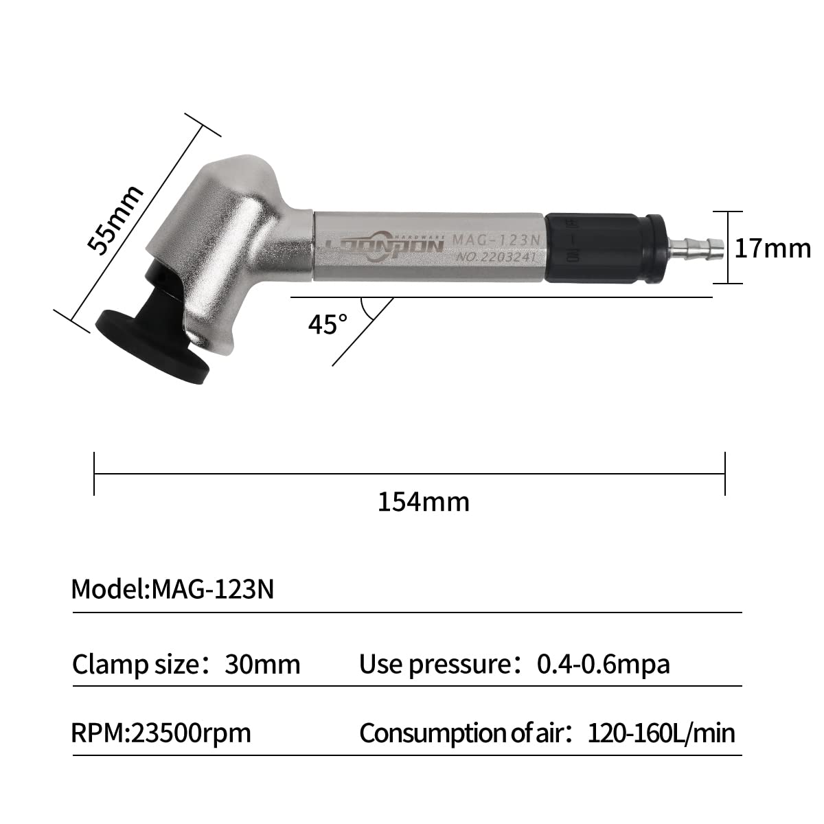 Air Micro Die Grinder Kit,MAG-123N Pneumatic Grinding Pen 120 Degree 23500 RPM JIUNENG
