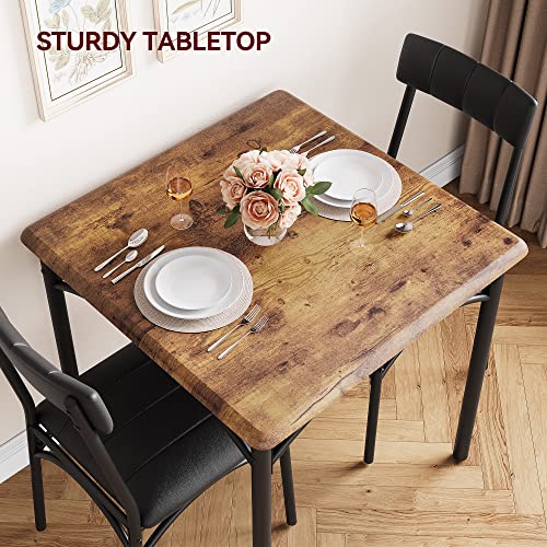 GAOMON Dining Table Set for 2, Kitchen Table and Chairs for 2 with Upholstered Chairs, 3 Piece Dining Room Table Set, Square Kitchen Table Set for Small Space, Apartment, Studio, Rustic Brown GAOMON
