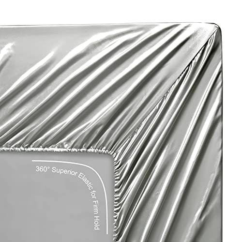 Lanest Housing Silk Satin Sheets, Full Size Satin Bed Sheet Set with Deep Pockets, Cooling Soft and Hypoallergenic Satin Sheets Full - Light Gray Lanest Housing