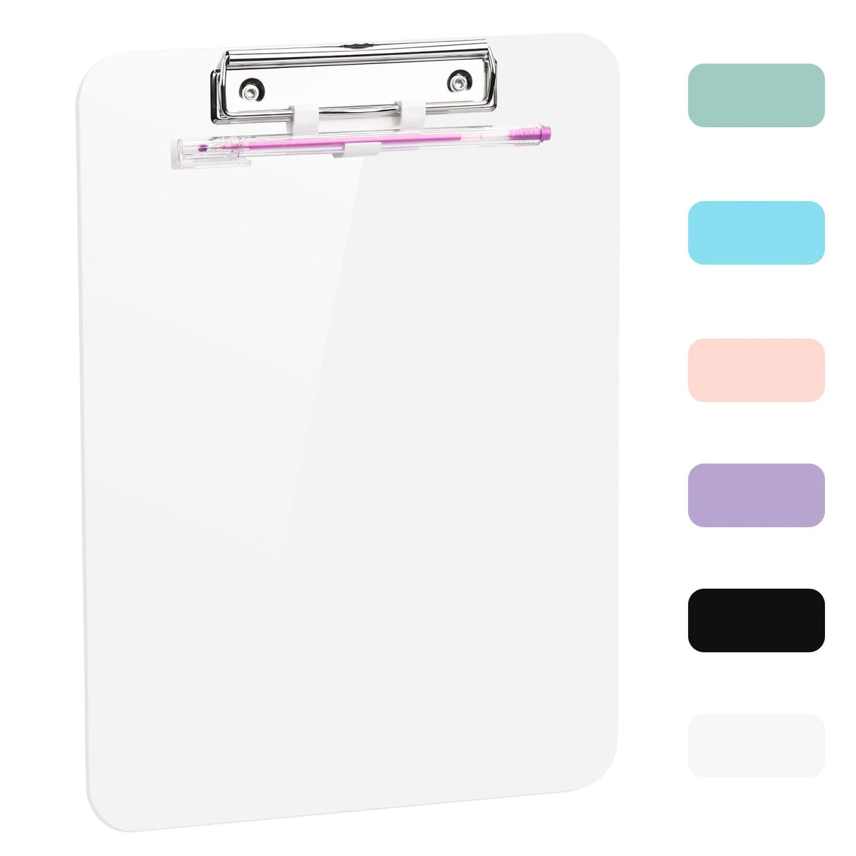 1 PCS A4 Clipboards,Plastic Clipboard with Pen Holder,Clip Boards 8.5x11 with Low Profile Clip,Cute Hanging Clipboard for School Office Supplies Clipboards for Kids,Portable Clip Board for Nurse-White SFLHHDM