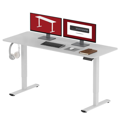 SANODESK Electric Standing Desk 63x24 Inch Height Adjustable Stand Up Desk Home Office Computer Workstation Sit Stand Home Office Desk with Splice Board (White Frame + White Top)