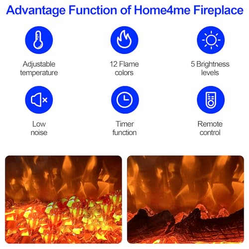 Home4me 36 inch Electric Fireplace, Modern 3-Sided View Electric Fireplace Inserts, 750/1500W Recessed and Wall Mount Fireplaces with Realistic Adjustable Flame, Remote Control, Timer, Low Noise Home4me