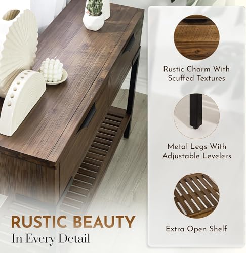 Bme Millie 2 Drawers Industrial Style-Ideal for Entryway, Hallway, Living Room Easy Assembly, Console Table Rustic Chesnut Bme