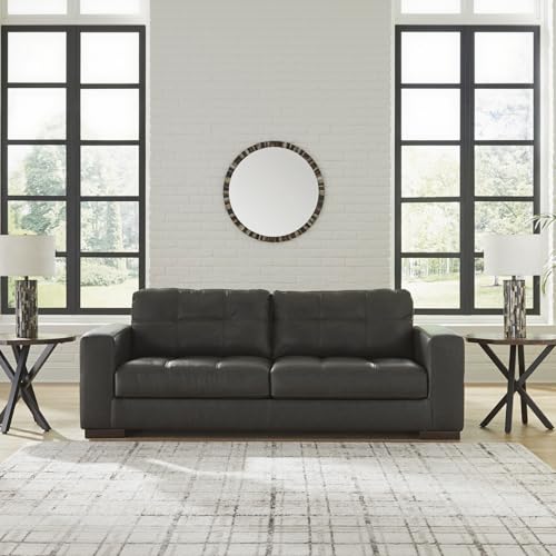 Signature Design by Ashley Luigi Modern Tufted Leather Match Sofa, Black Signature Design by Ashley