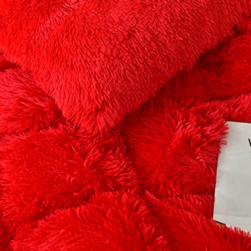 MorroMorn 5 PCS Shaggy Duvet Cover Bedding Set - Long Faux Fur Luxury Ultra Soft (Red, Full/Queen) MorroMorn