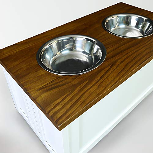 Casual Home 603-15 Wooden Storage Stand Pet Feeder, Two-Tone (Warm Brown, White), One Size Casual Home