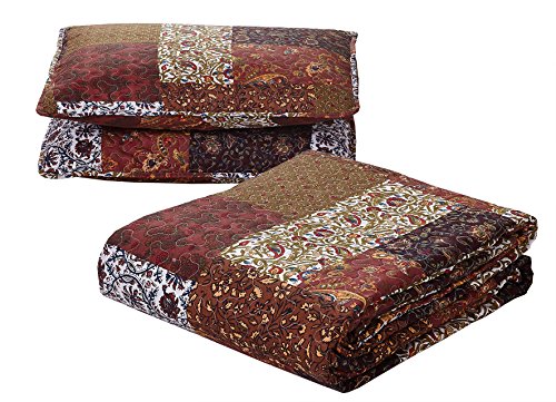 SLPR Red Riches 3-Piece Quilt Set - King Size with 2 Shams, Autumn Patchwork Design, Red Toned Lightweight Quilted Bedspread, Fall-Inspired Country Bedding SLPR