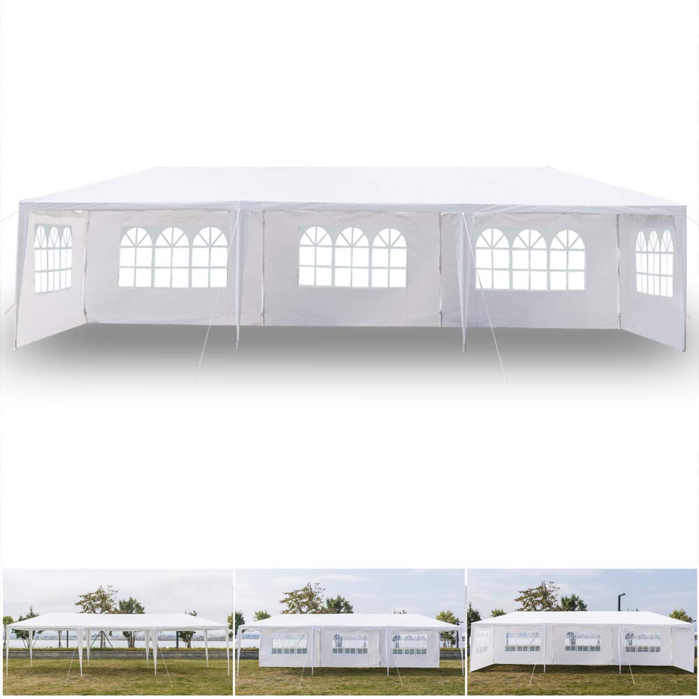 KepooMan 10' x 30' Outdoor Gazebo Canopy Waterproof Party Tent Wedding Canopy with 5 Removable Sidewalls & Brighter Church Windows KepooMan