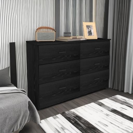Bigbiglife Wood Dresser for Bedroom, 6 Drawer Double Dresser, Modern Chest of Drawers with Deep Drawers, Large Storage Organizer for Living Room, Closet,15.8" D x 47.2" W x 27.7" H (Black) Bigbiglife