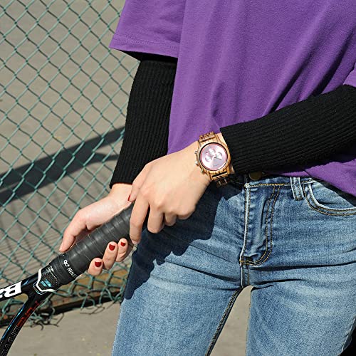 BOBO BIRD Women Wooden Watches Luxury Wood Metal Strap Chronograph & Date Display Quartz Watch Fashion Zebra Wood Casual Business Ebony Wristwatches (Zebra-Pink) BOBO BIRD