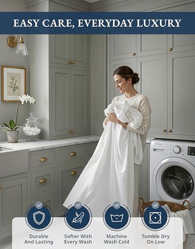 100% Egyptian Cotton Sheets Queen Size - Naturally Cooling & Breathable 4 Piece Silky Sateen Weave Queen Sheet Set, Ultra-Soft & Durable Hotel Luxury Sheets with 15" Snug Fit Deep Pockets - White