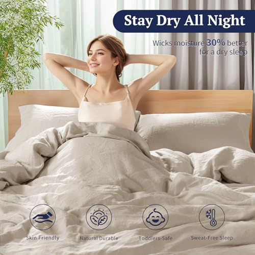 Shilucheng 100% Linen King Duvet Cover Set, Luxury Pure Natural French Flax Linen Duvet Cover with Zipper Closure & Corner Ties, Cooling Breathable Comforter Cover 3 Piece (Linen) Shilucheng