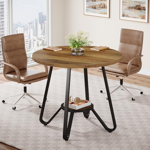 Tribesigns 31.5" Round Wooden Conference Table, Small Meeting Table for 4 People, Compact Office Table for Small Spaces, 31.5" W x 31.5" D x 29.5" H Tribesigns