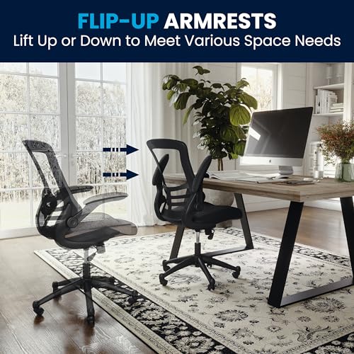 Flash Furniture Kelista Mid-Back Swivel Office Chair with Adjustable Seat Height, Ergonomic Mesh Desk Chair with Flip-Up Armrests, Black Flash Furniture