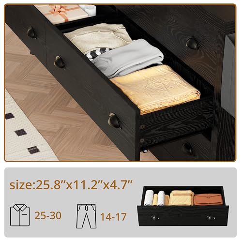 LIKIMIO Dresser for Bedroom 6 Drawer with Charging Station, TV Stand Storage Chest of Drawers for Living Room Hallway Entryway, MDF Board, 59 Inches Black LIKIMIO