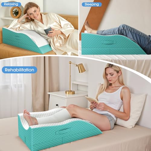 TranquilRelax Elevation Pillows for Leg After Surgery, Memory Foam Adjustable Wedge Pillow for Injury or Rest, Ankle Pillow for Sleeping Blood Circulation Green/Single Leg TranquilRelax