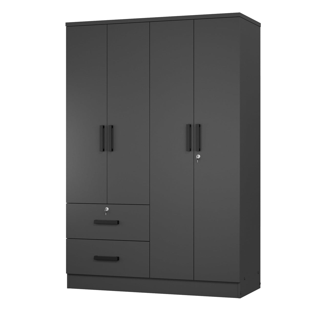 Woodpeckers Furniture And Mattress 4 Doors Wardrobe 2 Drawers with Shelves 72" high (Black) Woodpeckers Furniture And Mattress
