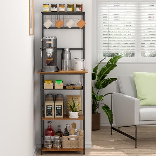 5-Tier Black Coffee Bar Station with S-Shaped Hooks - Farmhouse Corner Cabinet for Small Spaces DAOUTIME