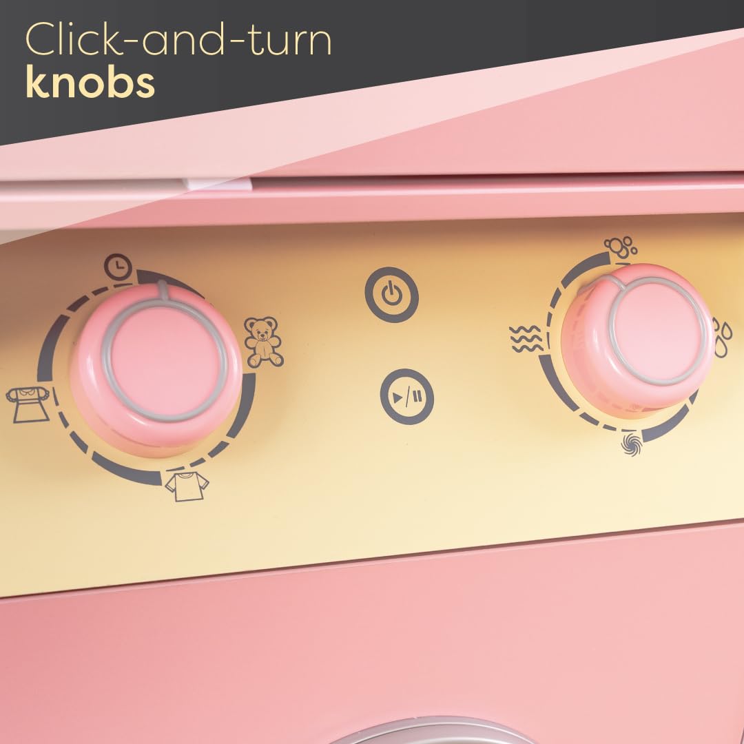 KidKraft Laundry Playset Children's Pretend Wooden Stacking Washer and Dryer Toy with Iron and Basket, Pastel, Gift for Ages 3+ KidKraft