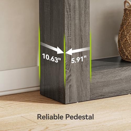 LITTLE TREE 63 Inches Long Console Table, 2-Tier Farmhouse Sofa Table Behind Couch, Large Narrow Entryway Table for Living Room, Wooden Hallway Foyer Table with Heavy Duty Base, Rustic Brown and Grey LITTLE TREE