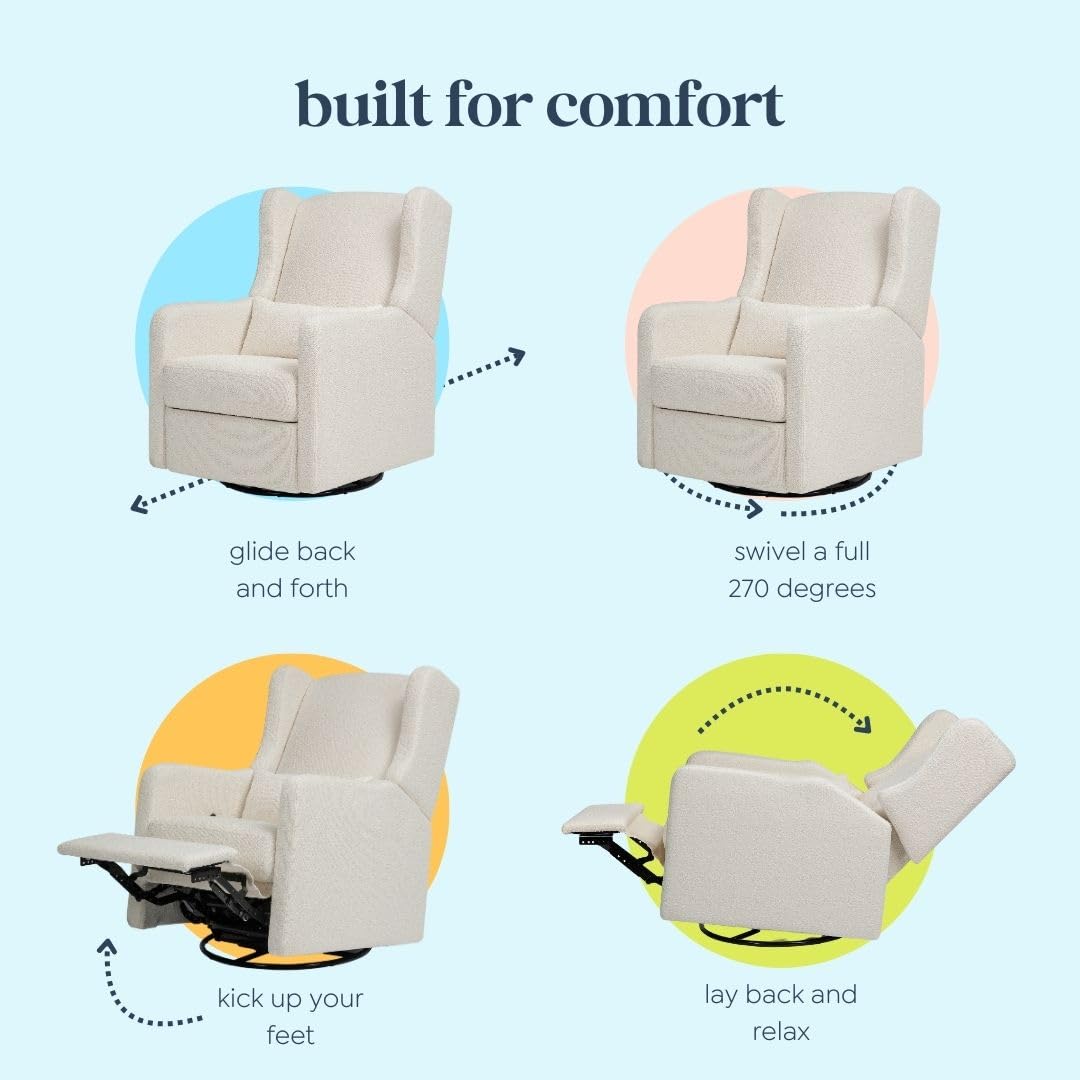 Davinci Carter’s Arlo 270° Swivel Rocker Recliner Chair - GREENGUARD Gold, FSC & Certi-PUR US Certified - Ultra Comfy Nursery Glider Recliner - Glider Rocking Chair for Nursery and Living Room, Ivory DaVinci