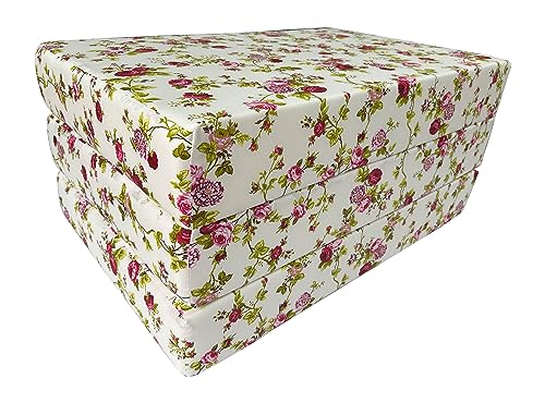 D&D Futon Furniture Red Rose White Twin Size Shikibuton Trifold Beds, Covertible Ottoman, Folding Mattress 75 x 39 x 6, High Density Foam D&D Futon Furniture