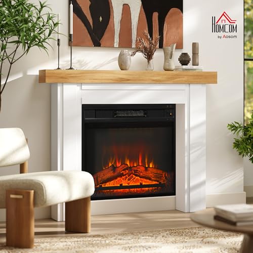HOMCOM Modern Fireplace Mantel, Freestanding Fireplace Surround with Leg for Electric Fireplaces, 51.2" W x 40.6" H, Natural Wood HOMCOM