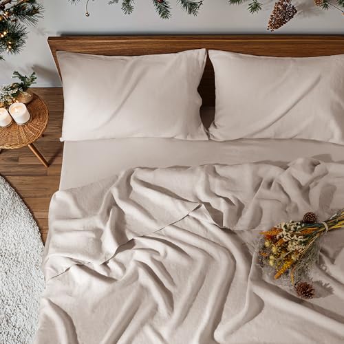 100% Pure Linen Sheet Set Luxury Natural Linen Sheets 4pcs King Size, Breathable Bedding Set Deep Pocket Up to 16" Softens with Every Wash, Relaxed Texture (Linen King) REDASW