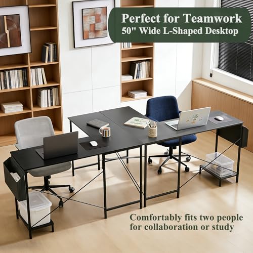 Sagenest L Shaped Desk, 50 Inch Reversible Computer Desk Corner Gaming Table with CPU Stand & Storage Bag, Sturdy Metal Frame PC Workstation for Home Office SageNest