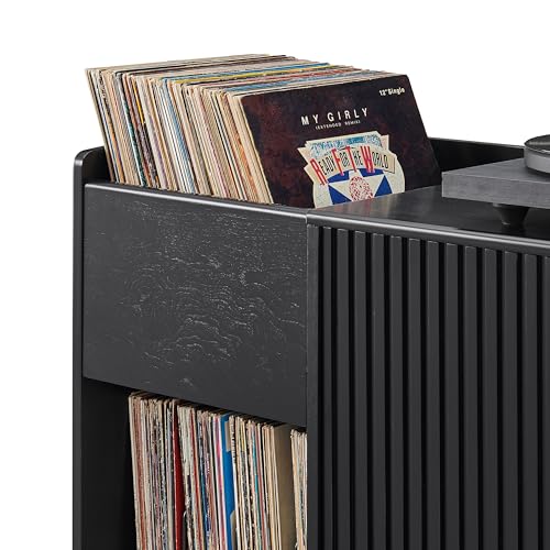 Crosley Furniture Arden Mid Century Record Storage Console Turntable Stand, Vinyl Storage Up to 315 Records, Black Crosley Furniture