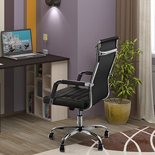 Shahoo PU Leather Office Chair, Mid-Back Chairs, Executive Swivel Armchair for Conference Room, Home Offices, Black Shahoo