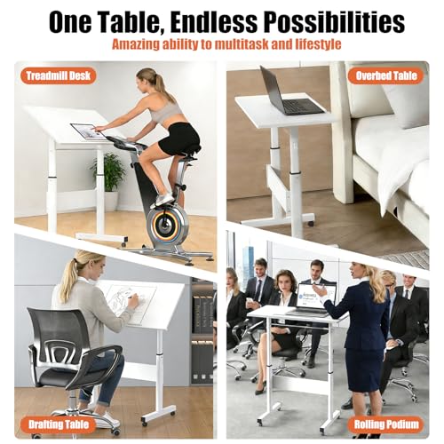 Hand Crank Small Standing Desk, Adjustable Height 27.76-40", Tiltable Tabletop with Wheels, Portable Laptop Computer Table, Rolling Podium Mobile Stand Up Desk for Walking Pad Treadmill, Home Office huacz
