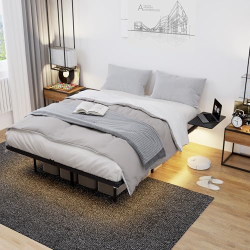 LUBEDCY Platform Bed Frame with LED Lights and USB Charging Station, Hidden Legs Metal Frame, No Box Spring Needed, Easy Assembly, Modern Floating Bed for Bedroom (Black, Full) LUBEDCY