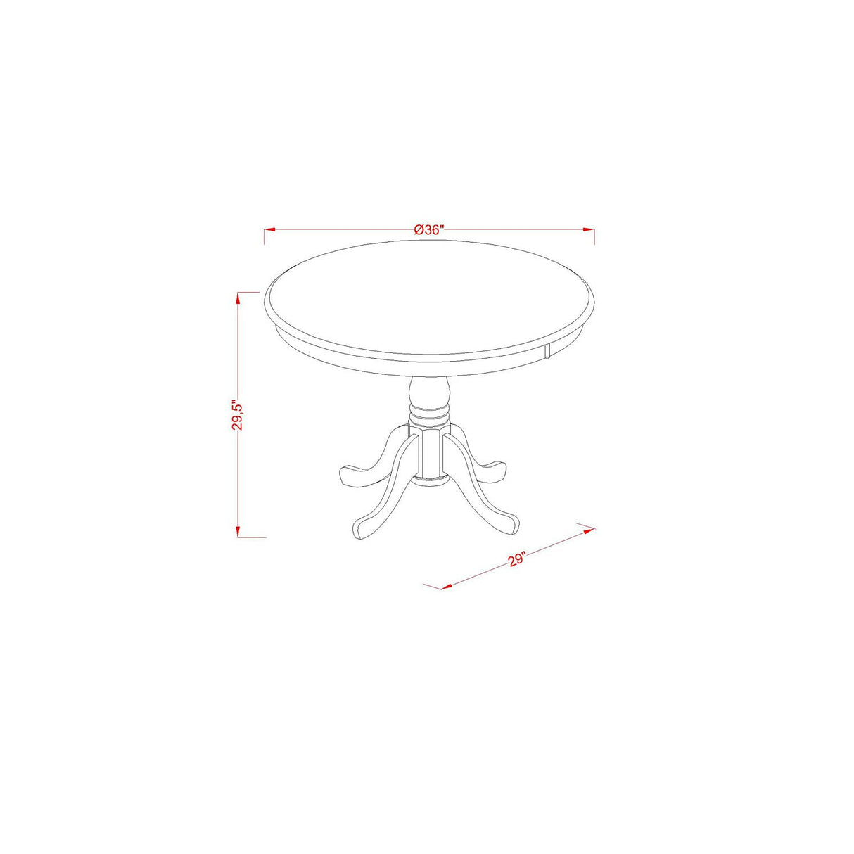 East West Furniture ANNO5-OAK-W 5 Piece Room Furniture Set Includes a Round Dining Table with Pedestal and 4 Wood Seat Chairs, 36x36 Inch East West Furniture