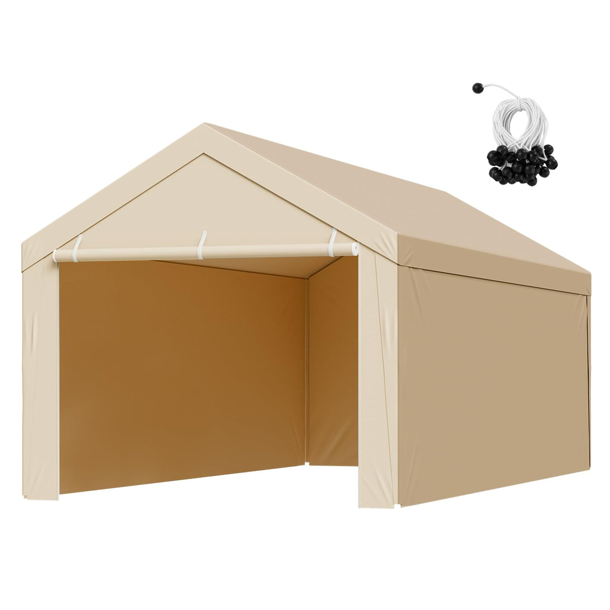 VEVOR Carport Replacement Canopy, 10 x 20 ft Potable Garage Tent Top Tarp with Sidewalls, UV-Resistant & Waterproof, Heavy Duty Car Shelter Tarp with Ball Buggees, Beige, Frame Not Included VEVOR