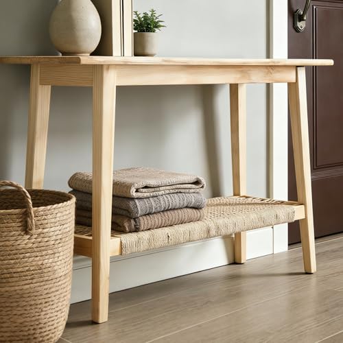 chairus Entryway Table with Storage Farmhouse Narrow Console Table 46” Rattan Sofa Table for Entrance Hallway, Living Room, Oak chairus