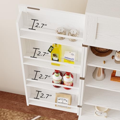 IRONCK Kitchen Pantry 72" Height, with 8 Hanging Shelves, 2 Drawers and Open Storage Cabinet, Freestanding Cupboard for Dining Room Living Room,Industrial White IRONCK