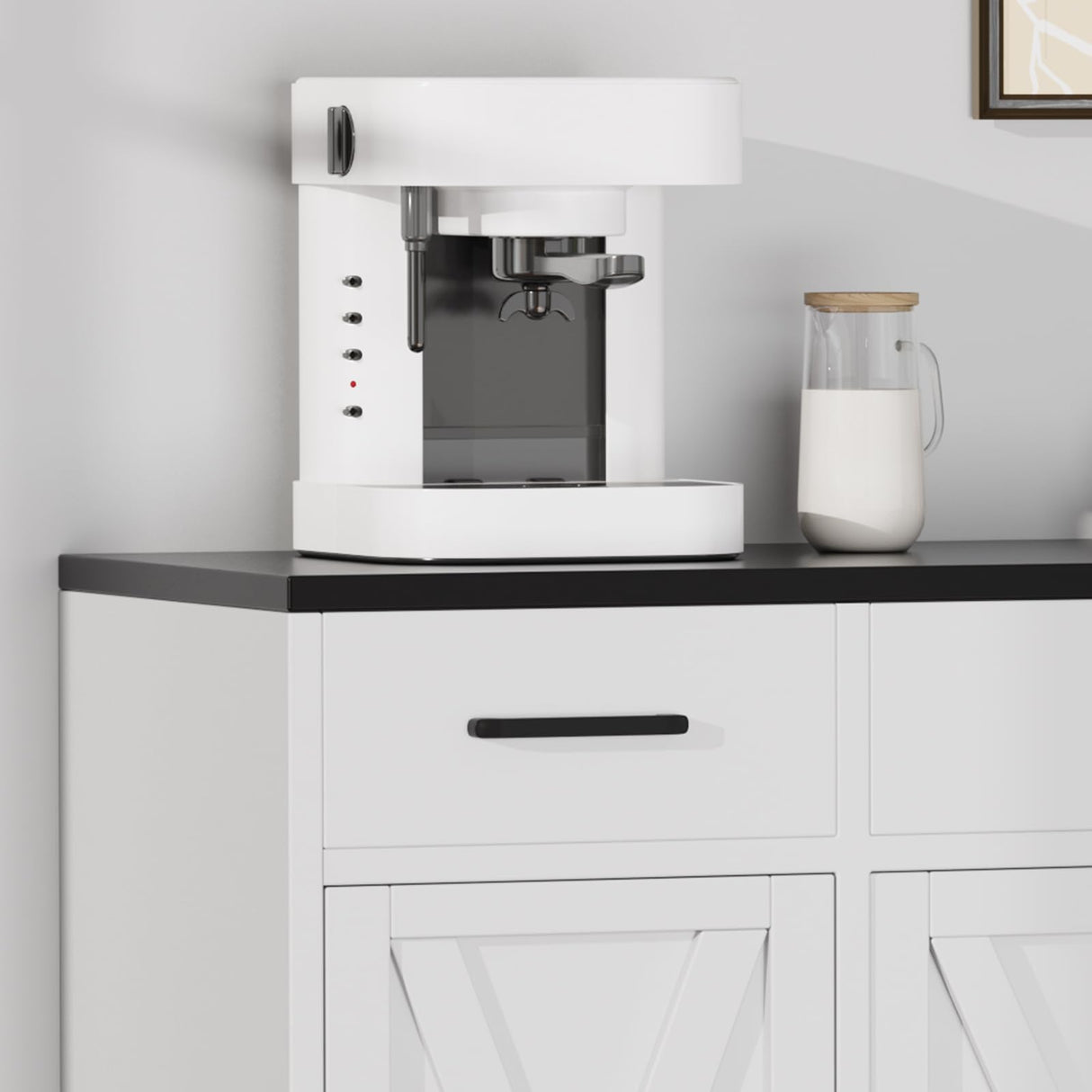 SLEKVERSA 55" Sideboard with Storage Kitchen Storage Cabinet with 3 Drawers, Modern Large Wood Farmhouse Buffet Cabinet TV Stand Coffee Bar for Living Room Hallway SLEKVERSA