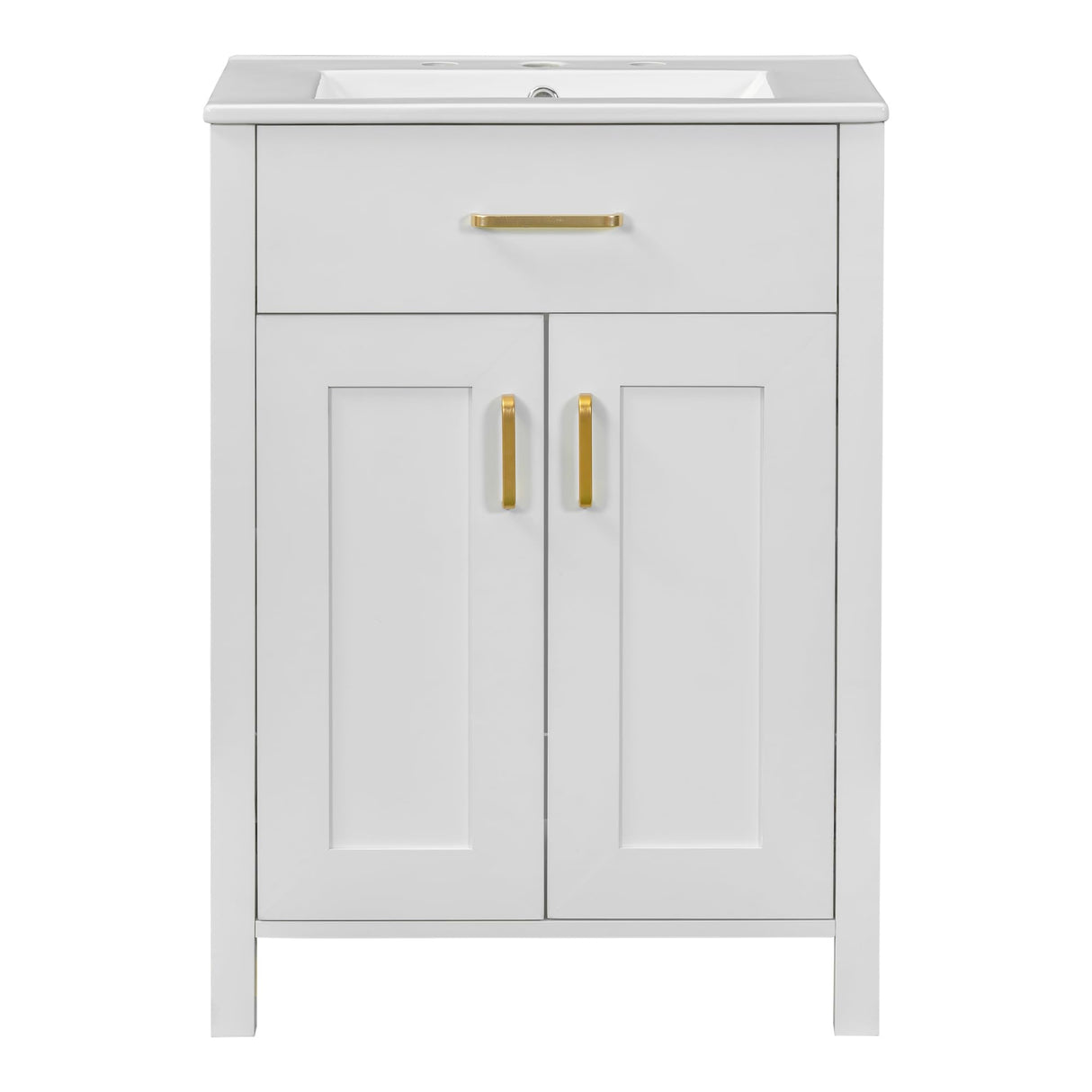 LUMISOL 24" Bathroom Vanity with Sink, Single Bathroom Vanity with a Drawer & Soft-Close Doors, Solid Wood Bathroom Cabinet with 2-Tier Racks, Adjustable Shelf, Ceramic Vessel Sink, White 24 in LUMISOL