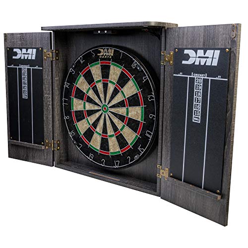 DMI Sports Paris Bristle Dartboard Cabinet Sets - Includes LED Lighting or Electronic Scoring Option, Rustic Grey (D4400W) DMI Sports