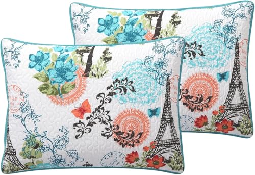 VCNY Home Blue Quilt for Queen Bed - 3-Piece Full or Queen Comforter Alternative, Bedspread Coverlet with Shams (Eiffel Paris Decor) VCNY Home