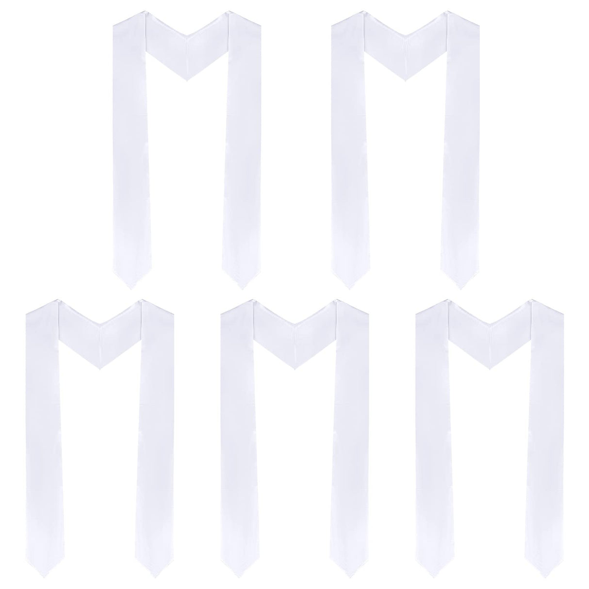 Tongcloud 5pcs 70 Inch Unisex Graduation Stole Sash Adult Graduation Stole Plain Graduation Honor Satin Stole for Men Women (White) Tongcloud