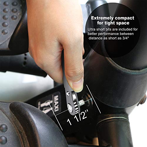 MULWARK 20pc 1/4 Ultra Low Profile Mini Ratchet Wrench Close Quarters Screwdriver Set with High Torque - Right Angle EDC Tool with 90 Degree Mini Offset Reversible Drive Handle & Multi Hex Bits Set MULWARK
