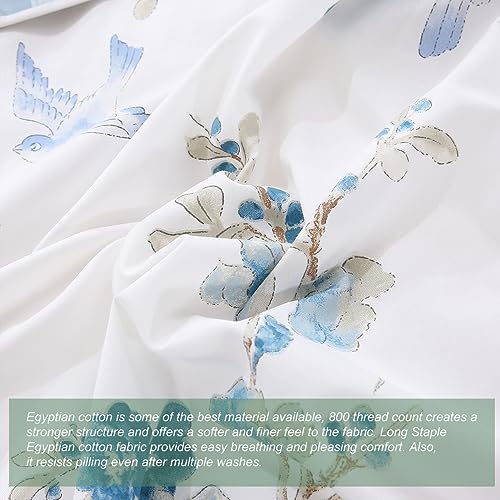 URBONUR Full Size Duvet Cover Sets Light Blue Garden Floral Bedding Comforter Cover, Ultra-Soft & Breathable Duvet Sets for All Season, Button Closure & Corner Ties URBONUR