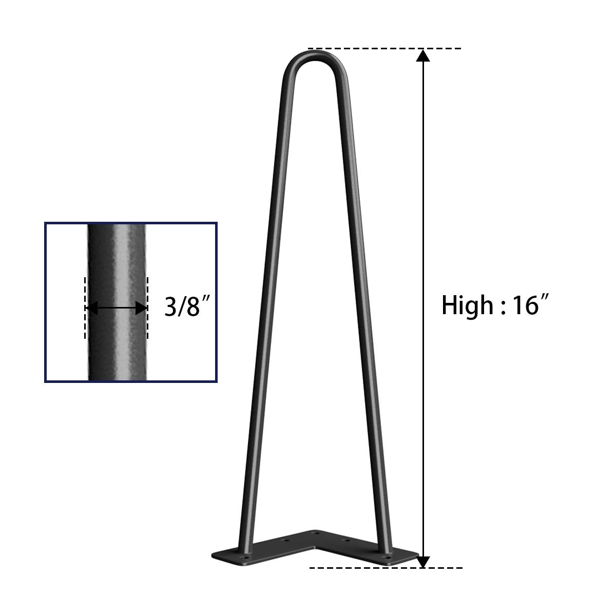 SMARTSTANDARD 16" Hairpin Furniture Legs, Metal Home DIY Projects for Nightstand, Coffee Table, Desk, etc with Rubber Floor Protectors Black 4PCS SMARTSTANDARD