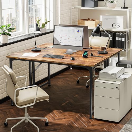 PRAISUN 47 X 20 Inch Office Computer Desk with Power Outlets and USB-C Port, Larger Gaming Desk, for Home Office, Study, Bedroom, Writing Work from Home Table, Metal Frame, Rustic Brown PRAISUN