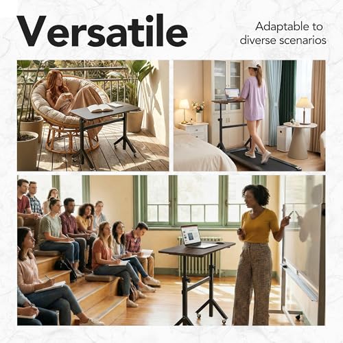 HUANUO 32'' Small Standing Desk with Wheels,28.7"-46.1" Heigh Adjustable Portable Rolling Desks,Mobile Stand Up Desk for Walking Pad and Treadmill,Sit to Stand Computer Workstation for Bedroom,Walnut HUANUO
